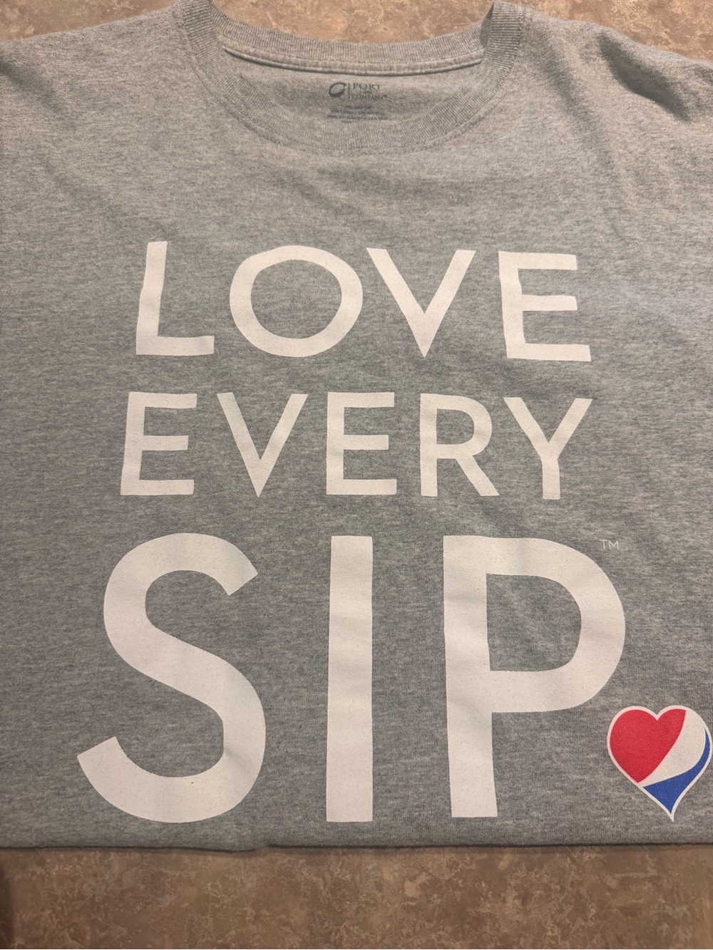 PEPSI Cola Port and Company Gray "Love Every Sip" Graphic Tee with Heart Accent